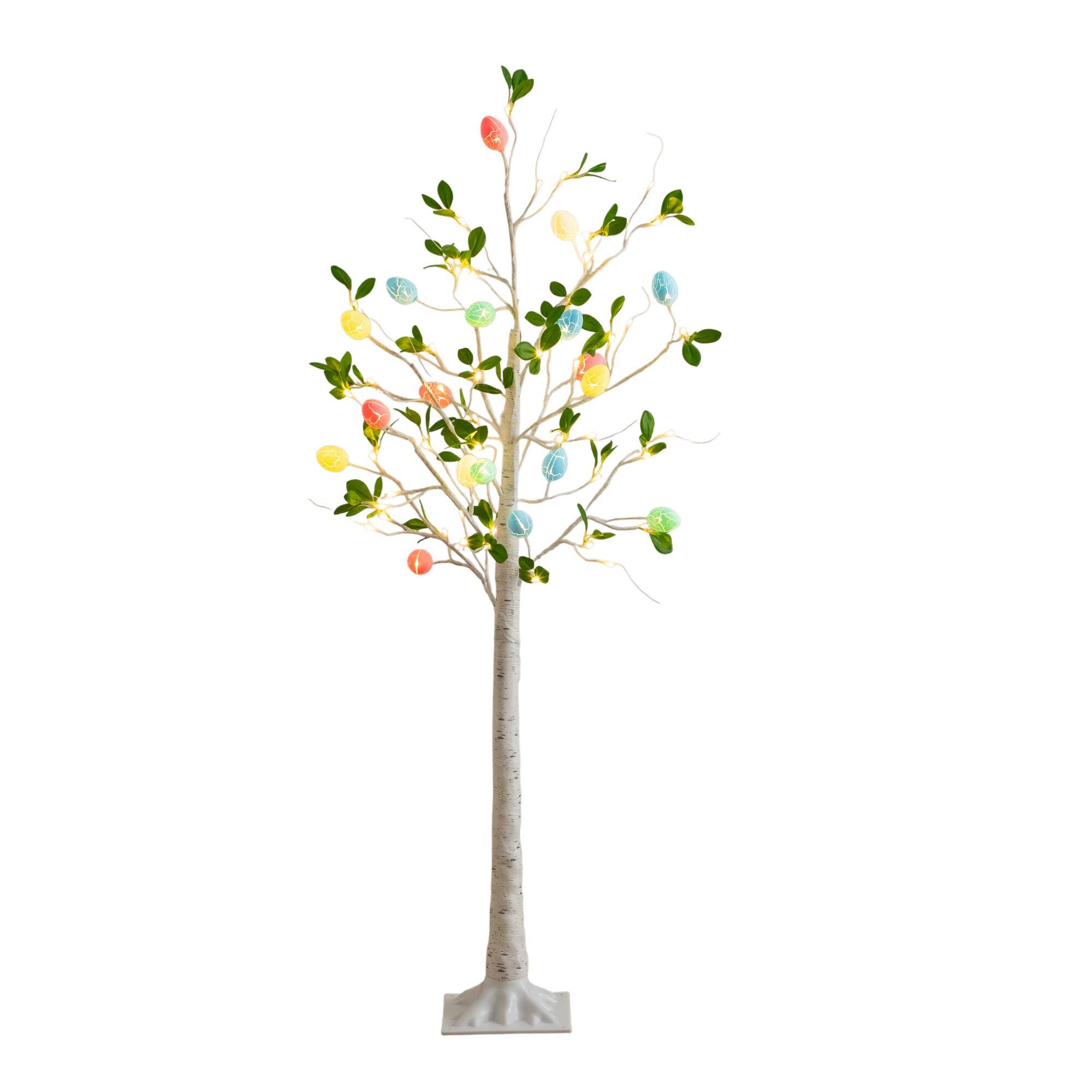 5ft. Pre-Lit Artificial Blooming Easter Egg Twig Tree with 72 Warm White LED Lights